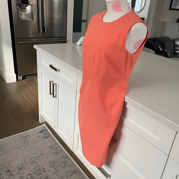 Boss Hugo Boss Sleeveless Round Neck Lined Midi Sheath Dress Peach Sz 6 - Picture 4 of 10